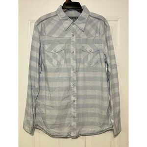 Reverse‎ Denim Shirt Mens Large Long Sleeve Pearl Snaps Striped Western